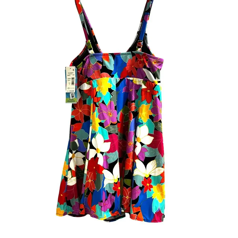 Swim Solutions NWT Tummy Control Swimdress Bathing Suit Floral Multicolor Sz 10 - Picture 3 of 5